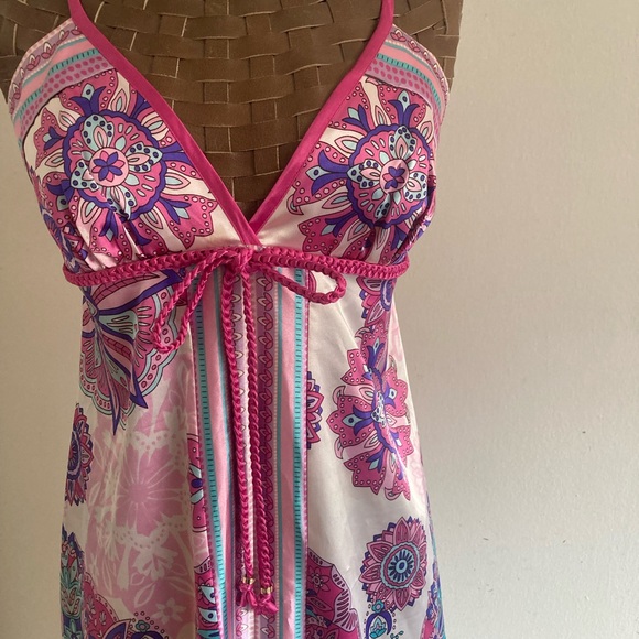 Guess Satin Summer Dress Pink/Blue Multicolour Size Medium. - Picture 2 of 10
